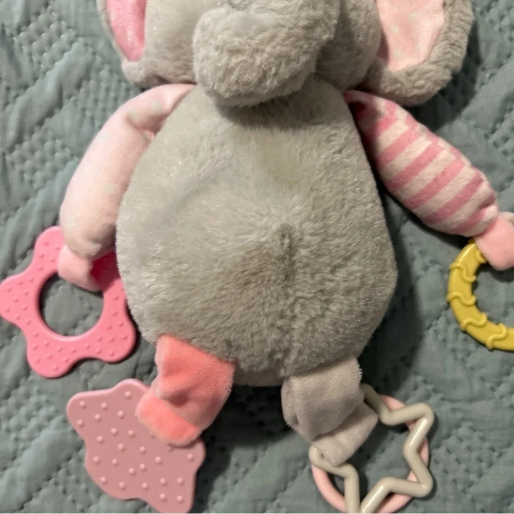 Kelly Baby Kellytoy 10” Elephant Plush Baby Rattle Toy pink Grey Soft